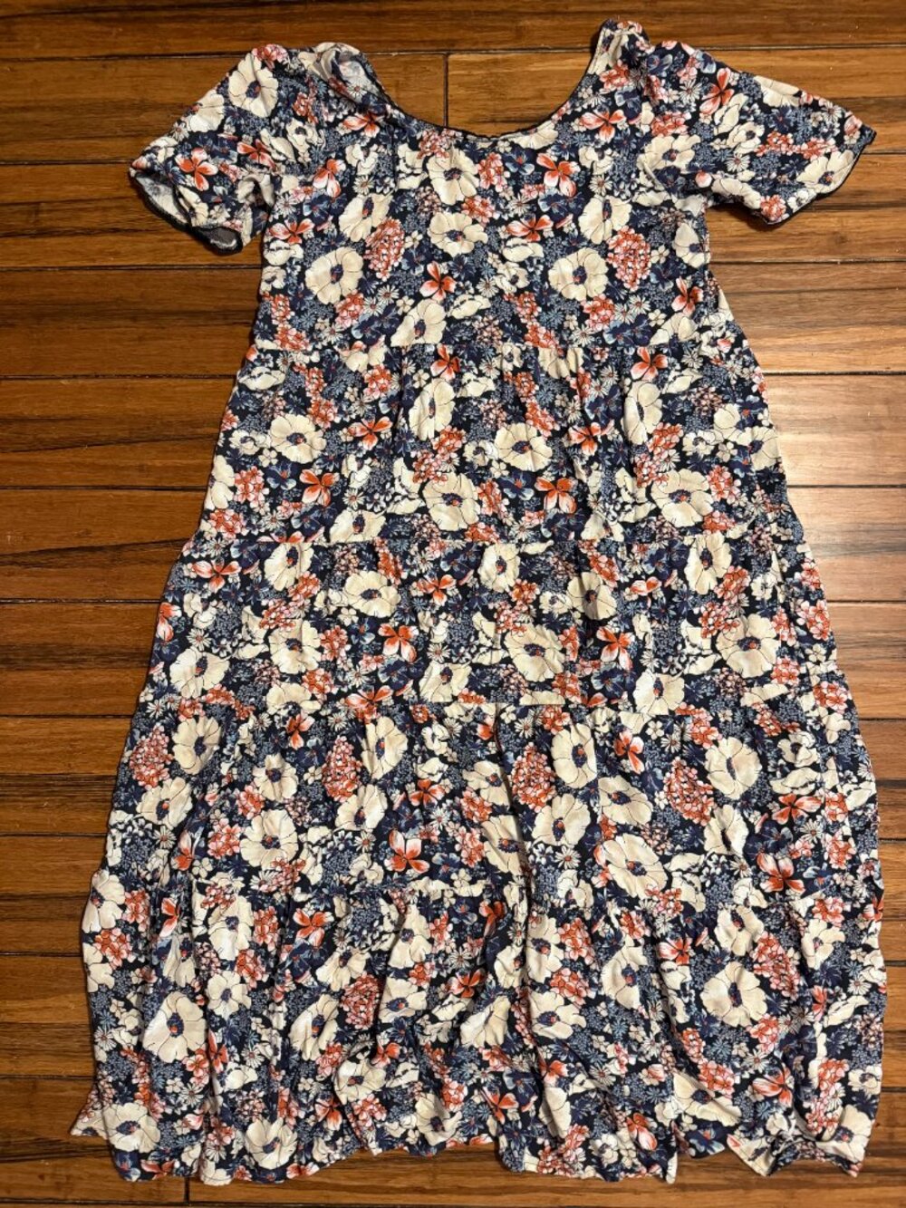 Natural Life Boho Floral Print Maxi Tiered Dress, Sz Large - Picture 3 of 8